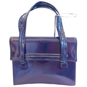 Vtg 1960s Verdi Midnight Blue‎ Patent Handbag Gold Bar MCM Kelly Bag Rare Color